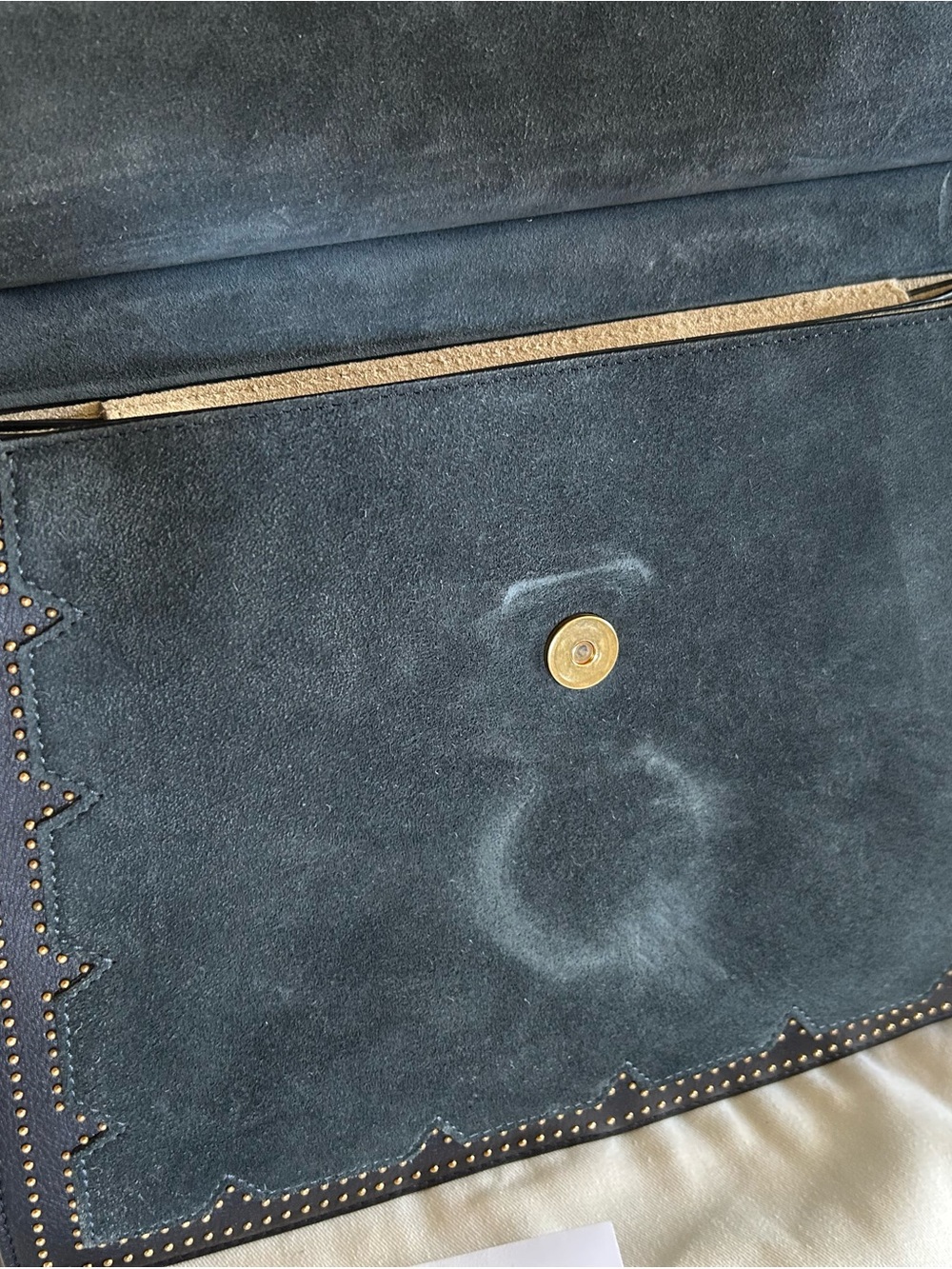 Chloé Navy Medium Studded Faye Suede Shoulder Bag with Gold Ring & Chain - Picture 4 of 16